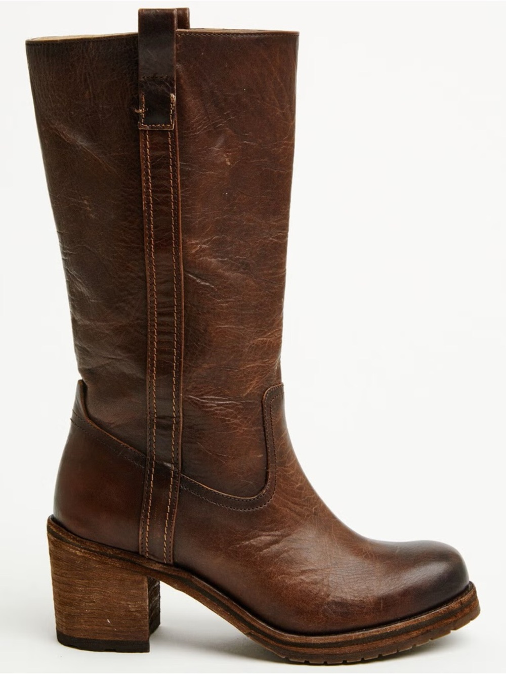 Women's Dark Brown Leather Mid-Calf Block Heel Boot